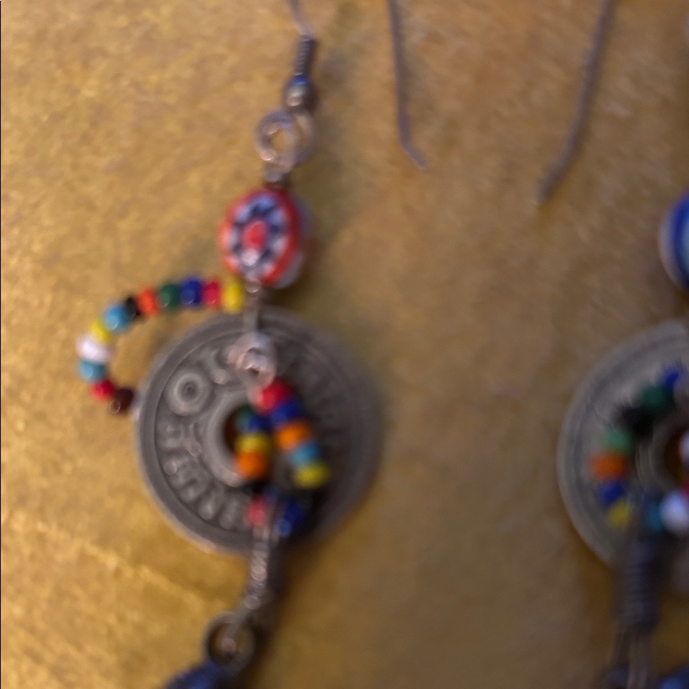 Colorful Bead and Coin Dangle Earrings - Multicolor - Picture 7 of 8